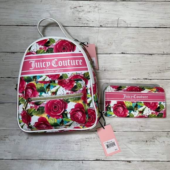 Juicy Couture Handbags - NWT juicy couture white multi rose backpack & large wallet set